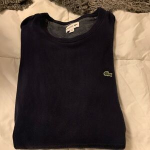 Lacoste Men's Dark Navy Crewneck Pullover with Green Crocodile Logo